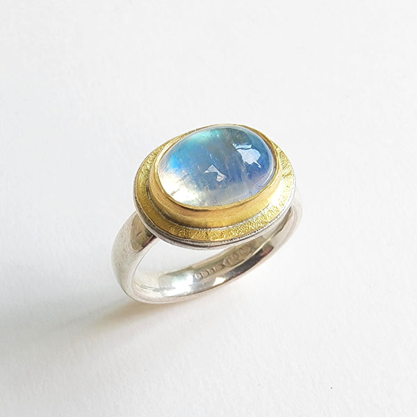 Rainbow moonstone hammered top ring – Naomi James