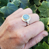 Aquamarine round hammered top ring