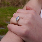 Rainbow moonstone pierced ring