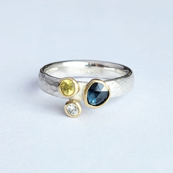 2 sapphire and diamond cluster ring