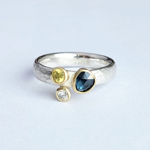 2 sapphire and diamond cluster ring