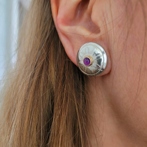 Amethyst or iolite flower earring