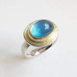 Aquamarine oval hammered top ring