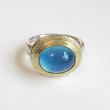 Aquamarine oval hammered top ring