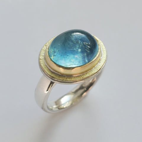Aquamarine oval hammered top ring