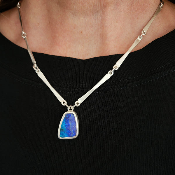 Australian opal forged chain necklace