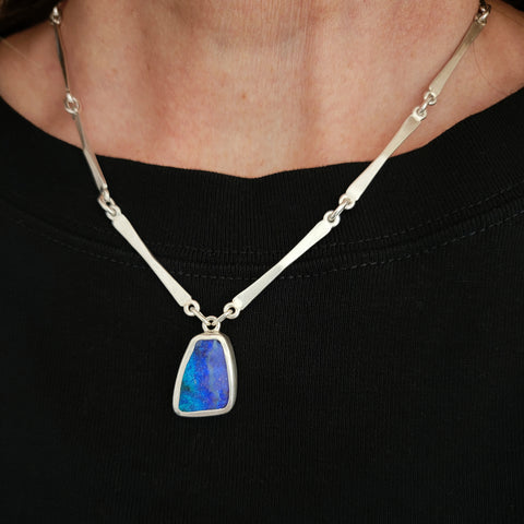 Australian opal forged chain necklace