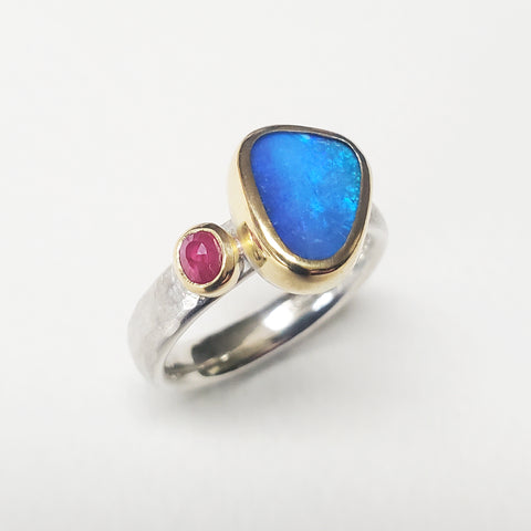 Australian opal and ruby ring