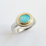 Australian opal hammered gold top ring