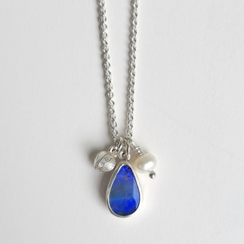 Blue Opal teardrop cluster pendant