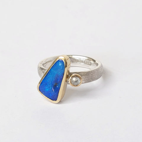 Blue opal wedge ring
