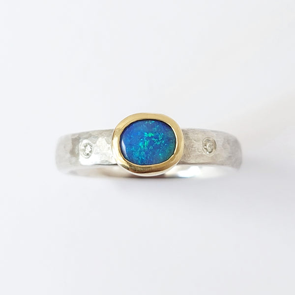 Sparkly opal and diamond ring