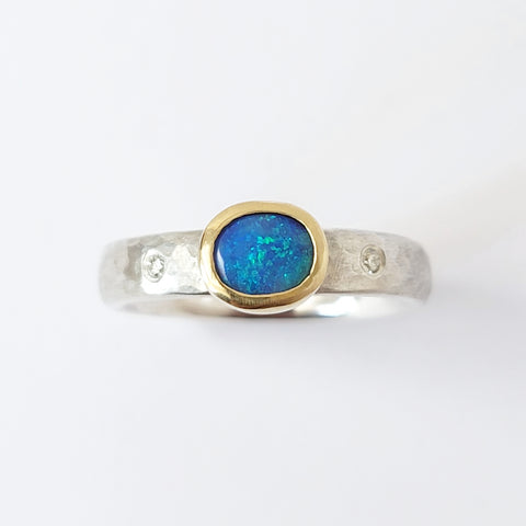 Sparkly opal and diamond ring