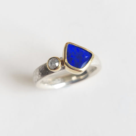 Bright blue opal and diamond ring