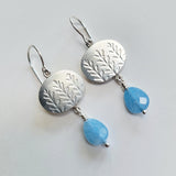 Blue chalcedony oval fern drop earring