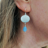 Blue chalcedony oval fern drop earring
