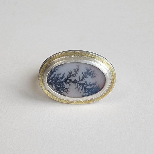 Dendritic quartz large oval ring