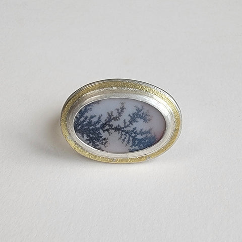 Dendritic quartz large oval ring