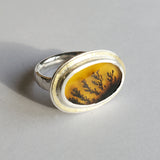 Dendritic Quartz oval hammered top ring
