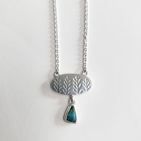Oval fern pendant opal drop