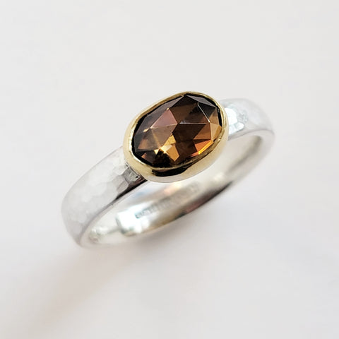 Golden zircon texture ring