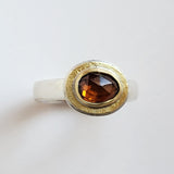 Golden zircon hammered top ring
