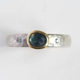 Green sapphire rosecut and diamond ring