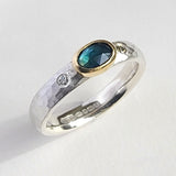 Green sapphire rosecut and diamond ring