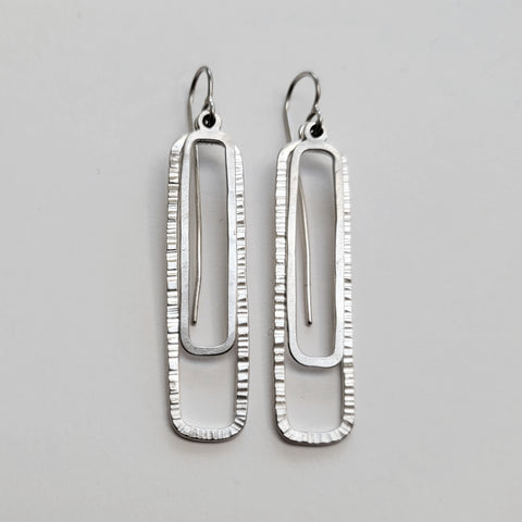 Hammered rectangle drop earring