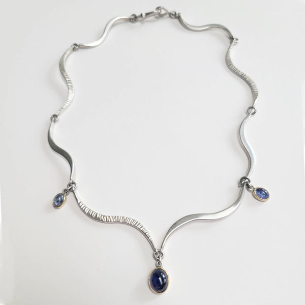 Iolite and tanzanite wave necklace