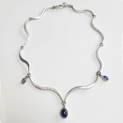 Iolite and tanzanite wave necklace