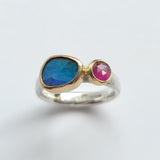 Landscape opal and ruby ring