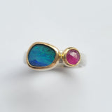 Landscape opal and ruby ring