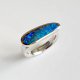Australian boulder opal long oval ring