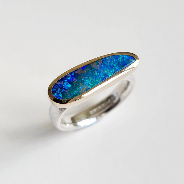 Australian boulder opal long oval ring
