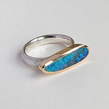 Australian boulder opal long oval ring