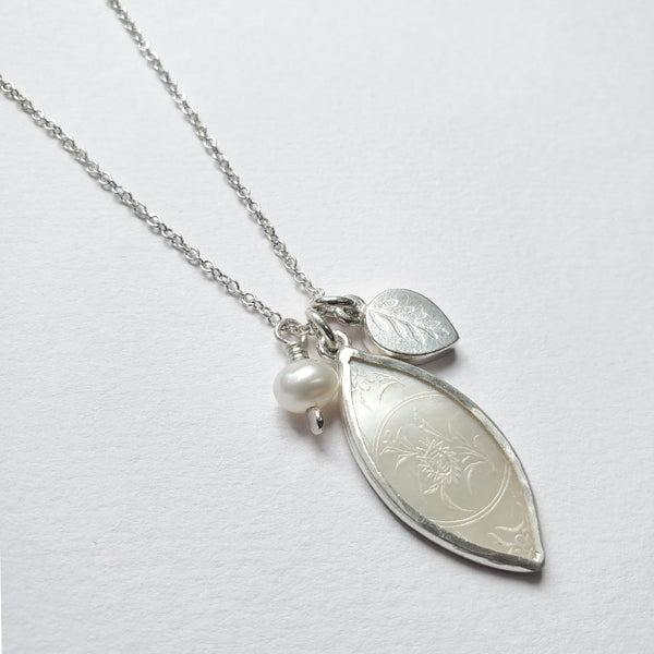 Antique mother of pearl leaf pendant