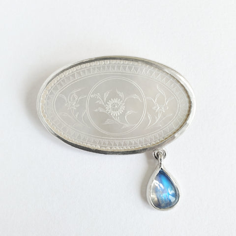 Antique mother of pearl teardrop brooch