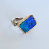 Offset rectangle opal and diamond ring