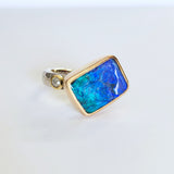 Offset rectangle opal and diamond ring