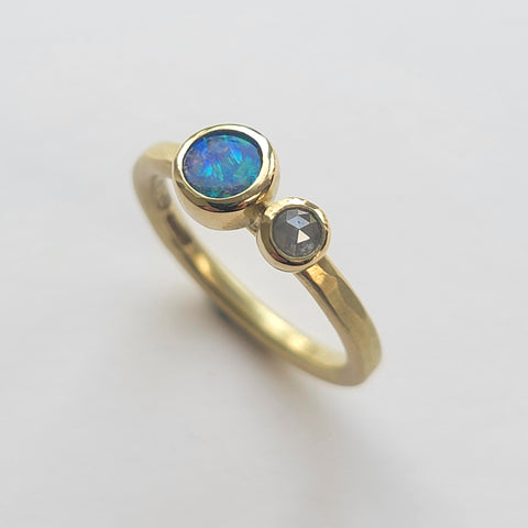 Gold opal and diamond ring