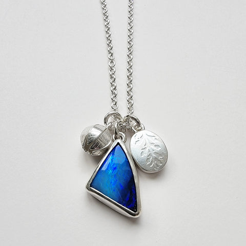 Australian opal triangle cluster pendant