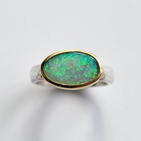 Pale flashy sparkle opal ring