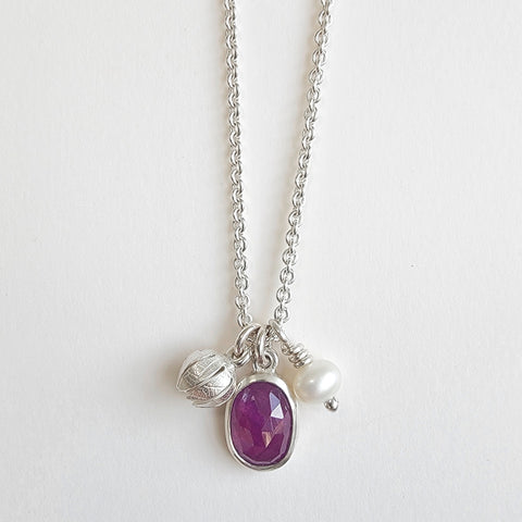 Pink sapphire cluster pendant