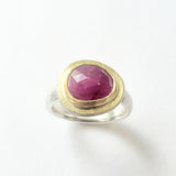 Pink sapphire hammered gold top ring