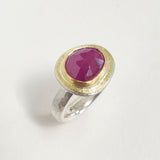 Pink sapphire hammered gold top ring