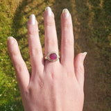 Pink sapphire hammered gold top ring