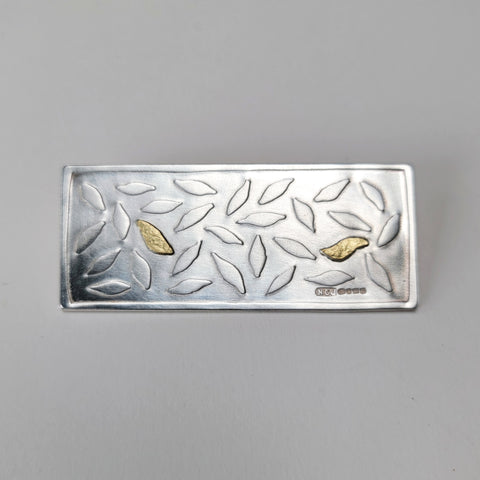 Rectangle embossed leaf brooch