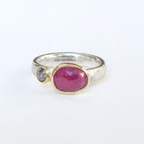 Rose cut pink sapphire and grey diamond ring