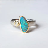 Sparkle wedge opal and diamond ring